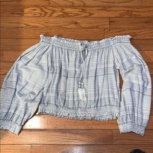 blue and white striped crop top.